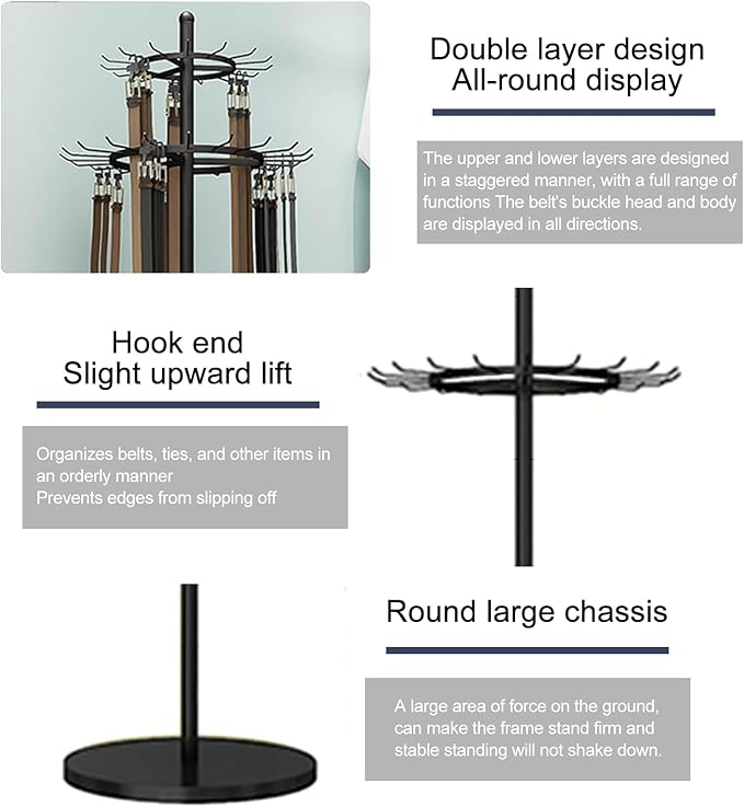 Floor Standing Belt Display, 66.2in Metal Retail Tie Rack Hanger Organizer, Scarf Stand Shawls Purse Shelf for Clothing Store Bedroom Business, Space Saving ( Color : Black , Size : 66.2X19.7IN )