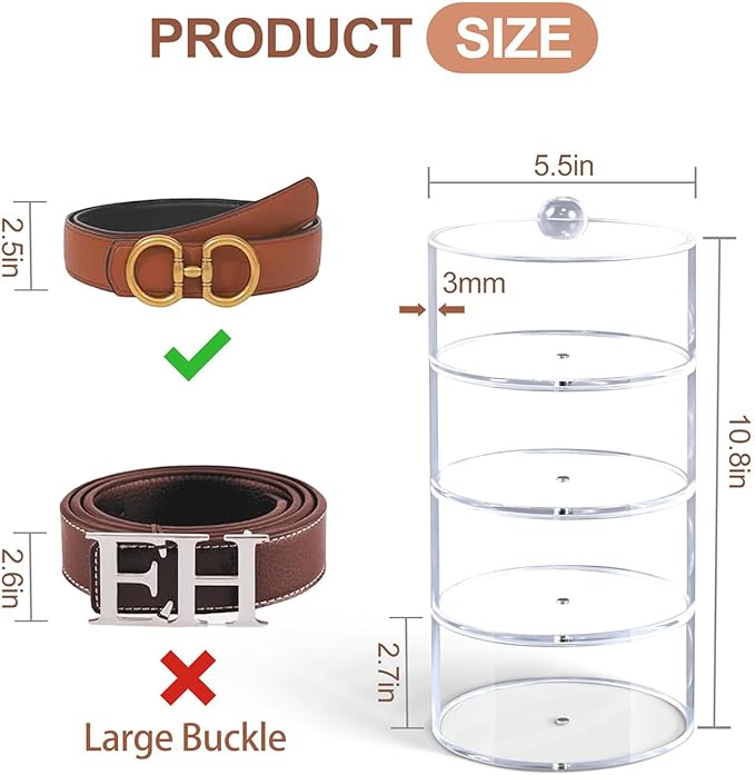 Belt Organizer, 4-Tier Acrylic Belt Storage & Holder for Closet, Clear Acrylic Display Case with Dust Cover for Belts