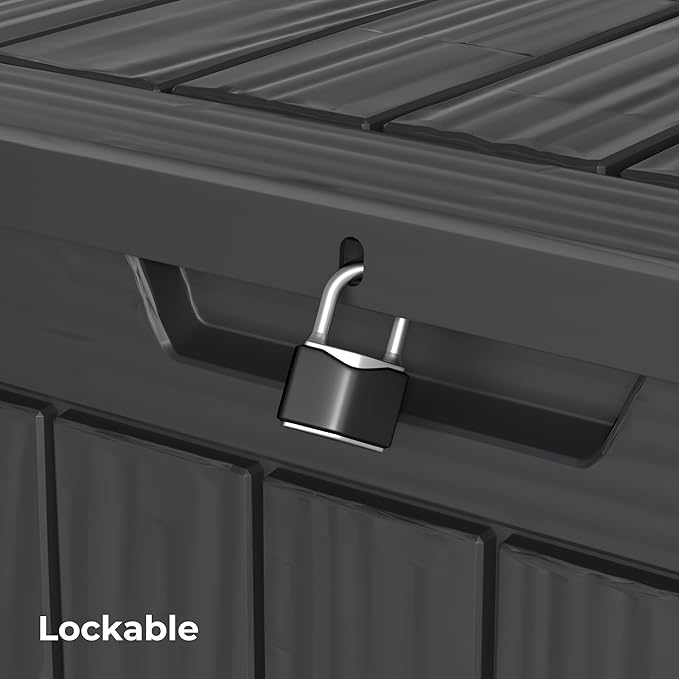 Outdoor Storage Box 30GAL Waterproof Resin Deck Box,UV-Resistant Lockable Package Delivery Bin for Garden Tools,Patio Outside Cushions,Pool Accessories Supplies,Chest,Furniture,Black