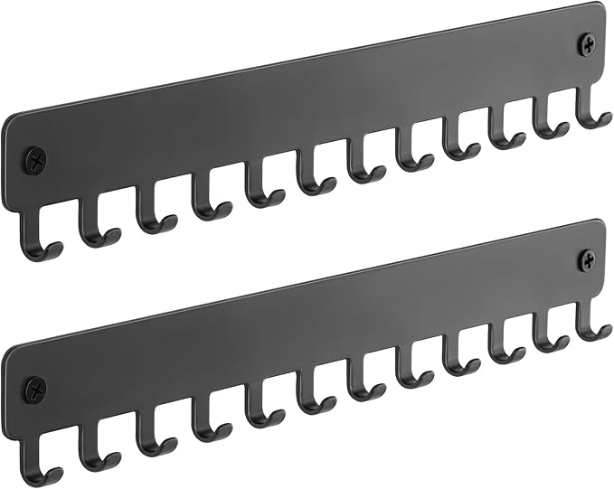 Drill-In Necklace Organizer: Sturdy Necklace Holder Wall Mounted with Hooks for Tangle-Free Jewelry Storage – Space-Saving Wall Necklace Hanger, Black, 2 PCS