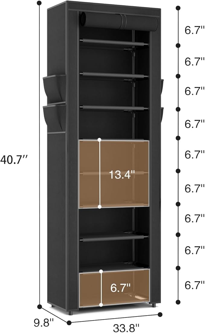 Narrow Shoe Rack with Cover 10 Tier Tall Shoe Rack Organizer Large Capacity Shoe Shelf Storage 18-22 Pairs Space Saving Free Standing Shoe Storage Organizer for Closet, Entryway, Dorm, Black