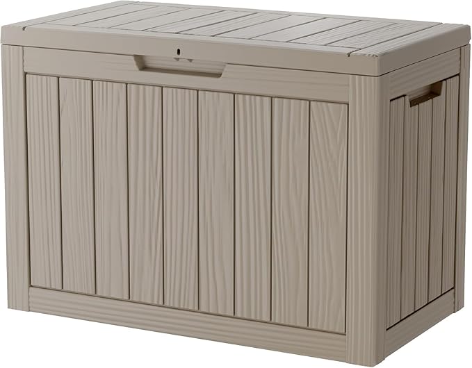 Outdoor Storage Box, 45 Gallon Resin Deck Box Waterproof for Patio, Poolside and Garden, Lockable UV-Resistant Storage Bin Bench Cabinet for Small Spaces, Grey