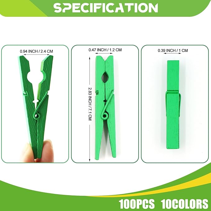 100 Pcs Colored Clothes Pins Wooden, Colored Clothespins for Crafts 2.9 Inch, Clothing Pins for Hanging Classroom