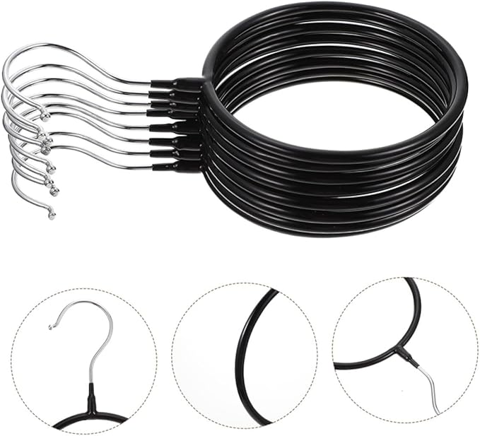 10pcs Heavy-Duty Scarf Hangers and Belt Hanger Set Black Iron Scarf Organizer Rings for Closet Storage Tie Holder Organizer and Accessories