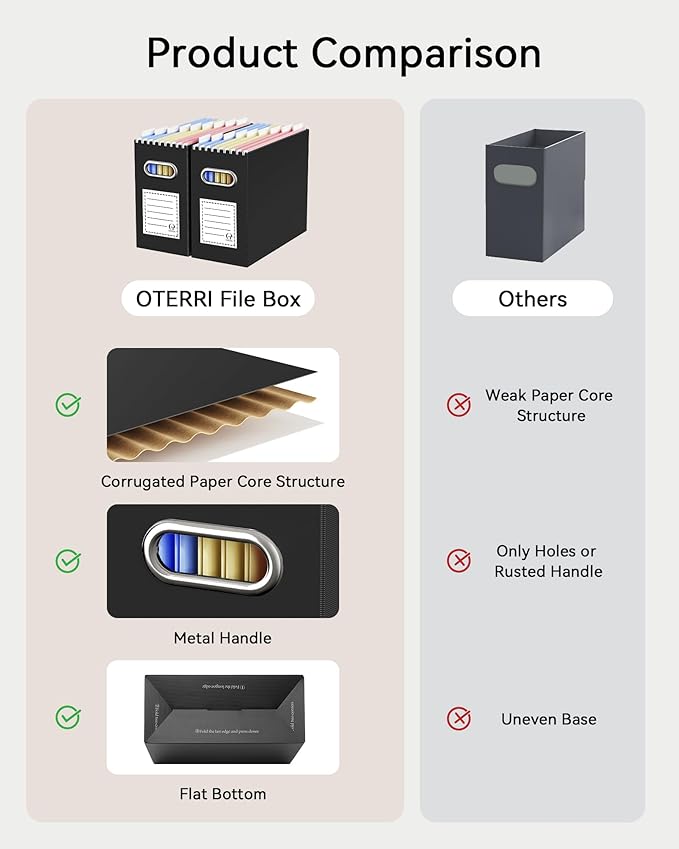 Oterri Cardboard File Organizer Box for Hanging File Folders Letter Size,File Box for Computer Desk,File Cabinet,Working Home,Office,Classroom (Assorted Colors, Letter Size - 8 Packs)