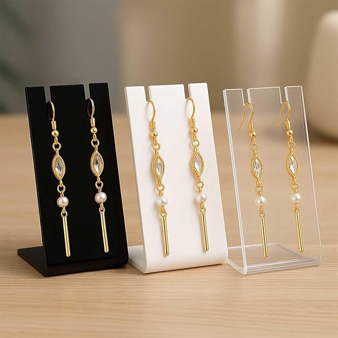 15Packs L-Shape Acrylic Earring Holders Black White Clear Jewelry Display Earring Display Stands Necklace Display Racks Organizers for Earrings Necklace Jewelry