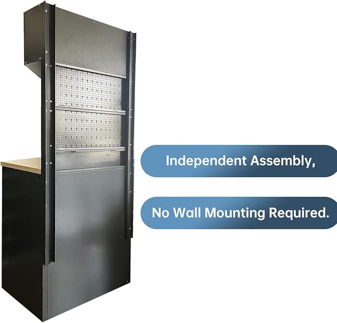 Garage Cabinets and Storage Set with Wood Workbench for Mechanics, No Drill Required