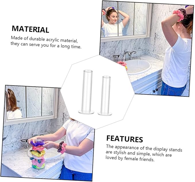 2Pcs Hair Tie Storage Racks Durable Acrylic Hair Ring Organizers for Accessories Display for Bedroom Vanity Bathroom Counter Keeps Hairbands Tangle