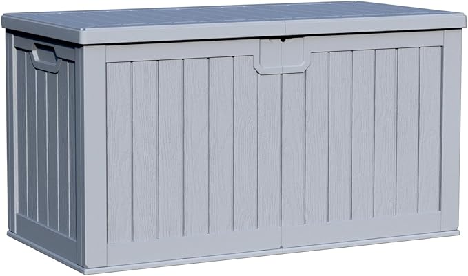 Patiowell 230 Gallon Large Deck Box, Outdoor Lockable Storage Box with Divider, Waterproof and UV-Resistant Deck Box for Patio Furniture and Garden Tools, Grey