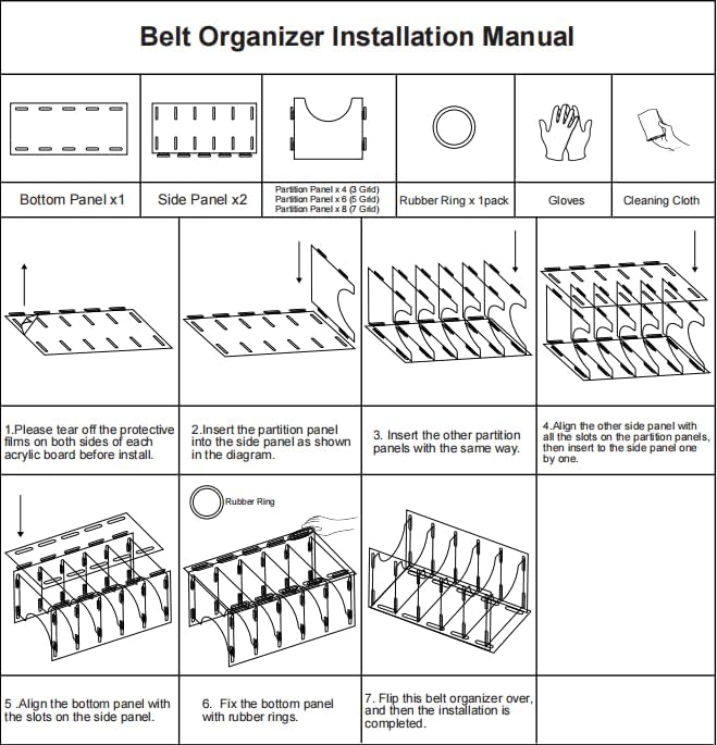 ECOSEAO DIY Belt Organizer, Clear Stackable Belt holder For Closet Drawer Storage - 3 Compartments, Multi-Purpose Display Bins With Inserts For Belts,Ties,Socks