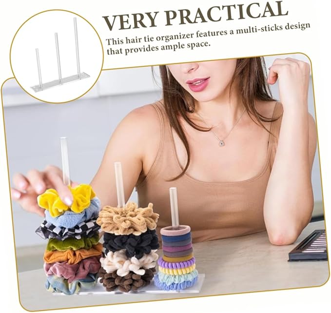 PRETYZOOM Hair Tie Rack Scrunchie Holder Stand Elastic Band Storage Hair Accessories Organizer Acrylic Material