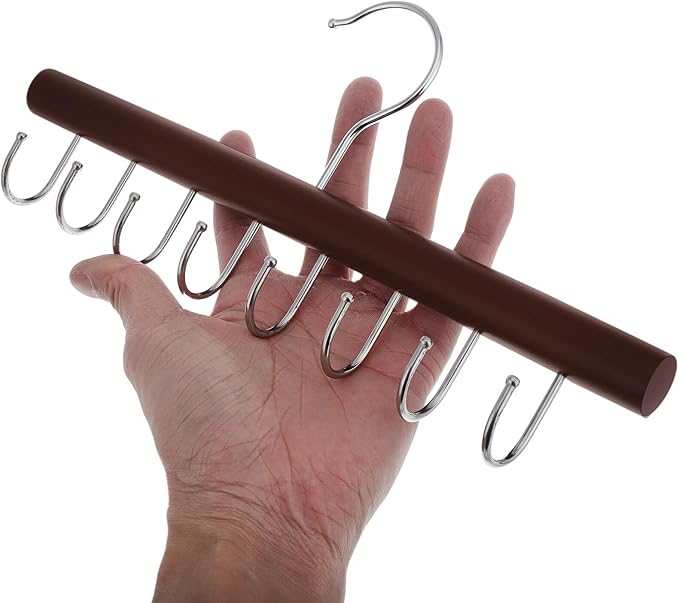Wooden Tie Rack Hanger with 8 Multifunctional Hooks for Belts Pants Scarves Purse Organizer Space-Saving Closet Accessory Vintage Round Design