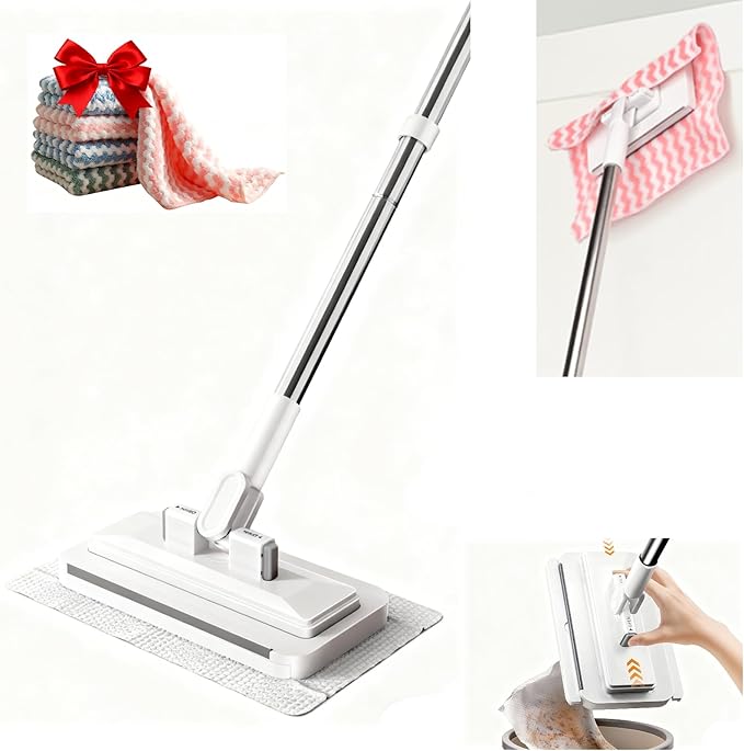 2026 New Snap Grip Mini Mop with 5 Reusable Cloths for Dry Wet Disposable Pads, Zero-Touch Automatic Gripping Multi Surface Quick Cleanups for Alternative to Swiffer Sweeper