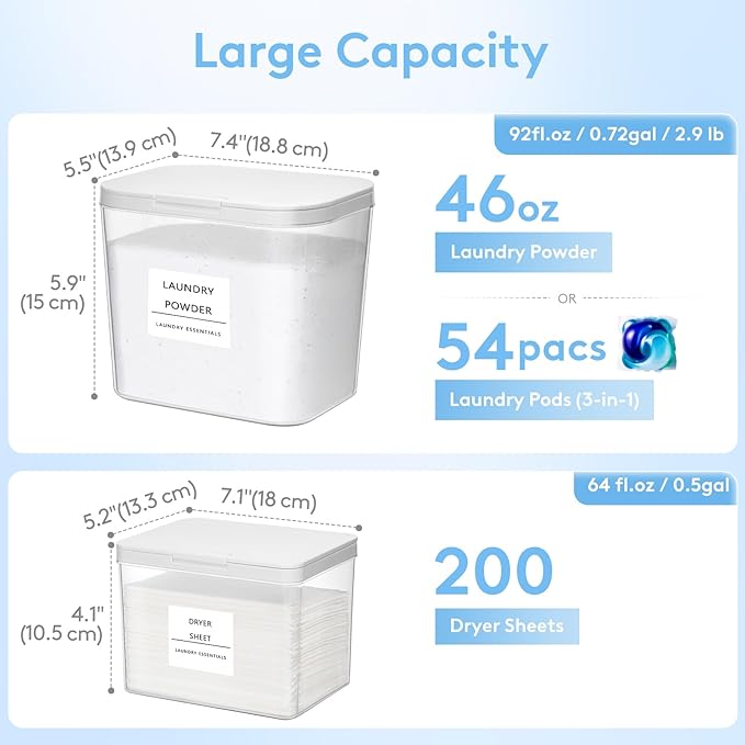 Lifewit 3 Pcs Laundry Pods Container with Pop-up Lid, Detergent Dispenser, Dryer Sheet Holder, Laundry Room Organization Storage Jars for Washing Powder, Soap, Scent Booster Beads, 2700 ml/0.72gal