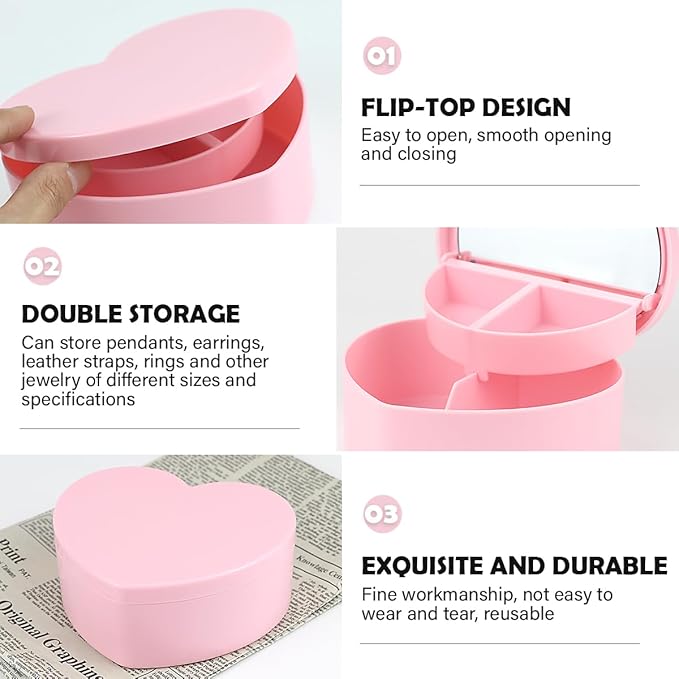 Heart Shaped Jewellery Box, Jewellery Organiser with Cosmetic Mirror, Jewellery Display Box for Girls＆Women
