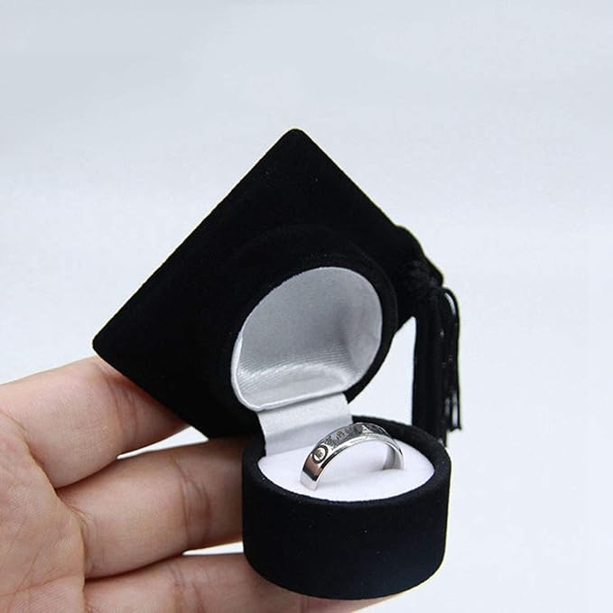 Amosfun Graduation Cap Shaped Ring Box Creative Jewelry Storage Box Ring Organizer Case Graduation for Celebration Party Supplies (Black)