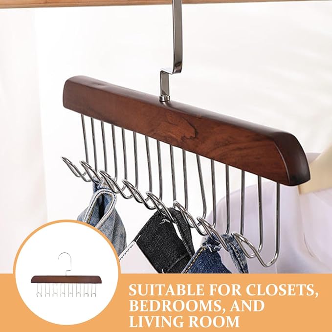 Alipis 2pcs Multi-Functional Closet Organizer Hangers with 8 Hooks Vintage Tie and Belt Rack for Men’s Clothing Storage, Space Saving Wall-Mounted Accessory Organizer for Scarves and Hats