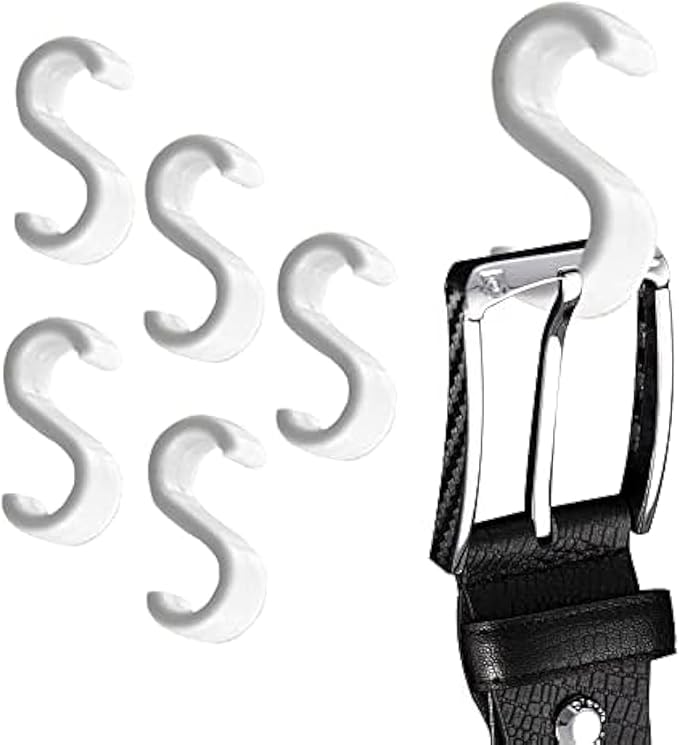 TieMaster Belt S Hooks, 5-Piece S Hooks for Hanging Belts, Purses and Other Accessories, Heavy-Duty Belt Hanger for Tie and Scarf Racks, Versatile and Easy to Attach, Gray, 1.75 x 0.38 Inches