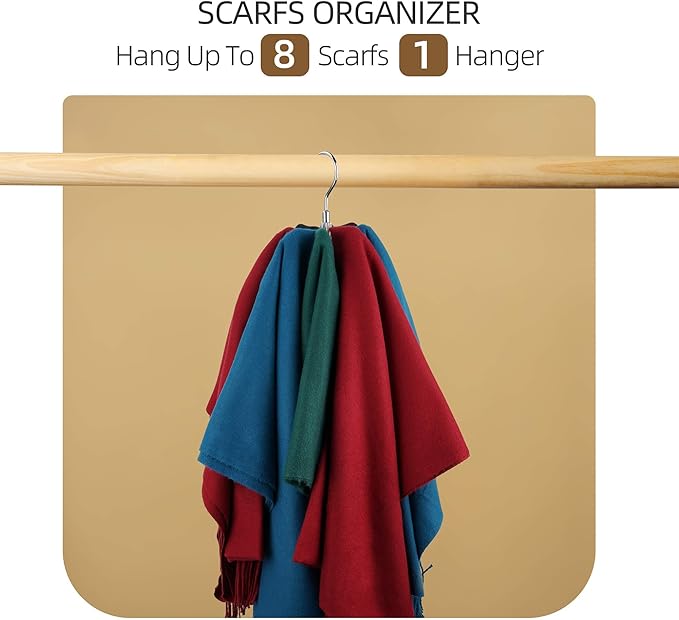 ZEDODIER Belt Hanger, 4 Pack Rotatable Belt Rack Closet Accessories Organizer, Maximum 24 Storage Capacity, Hanging Holder Storage Hook for Belt, Bra, Tank Top, Tie, Scarf, Purse, Silver