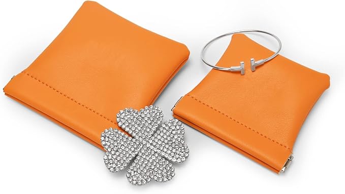 PU Leather Jewelry Travel Bag Leather Jewelry Pouch Christmas,Wedding Party Favor Gift Bag (L, Orange)