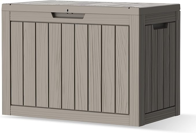 Outdoor Storage Box, 50 Gallon Deck Box Waterproof, Resin Patio Storage Bin for Package Delivery, Patio Furniture Cushion, Garden Tools, Pool Accessories, Weatherproof, Grey
