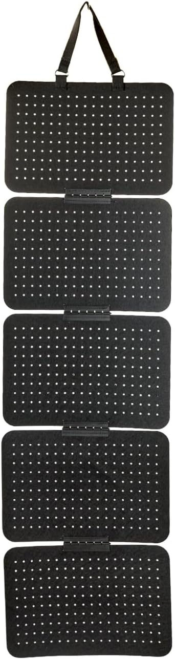 Black Wall Hanging Felt Jewelry Organizer - 5‑Panel 11.8×8 inch Black Display Board with Peg Holes Removable Panels for Earrings Necklaces