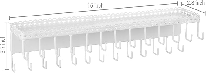 MyGift White Metal Wall-Mounted Jewelry Hanging Shelf with 26 Necklace Hooks, Set of 2