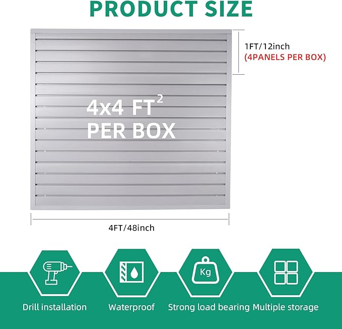 Slat Wall Paneling Garage Slat Wall Storage Systems, Slatwall Panels 4x4 ft Garage Tool Organizer Wall Mount, PVC Wall Panels Garage Wall Organizer Grey Slatwall Wall Panels for Interior Wall Decor