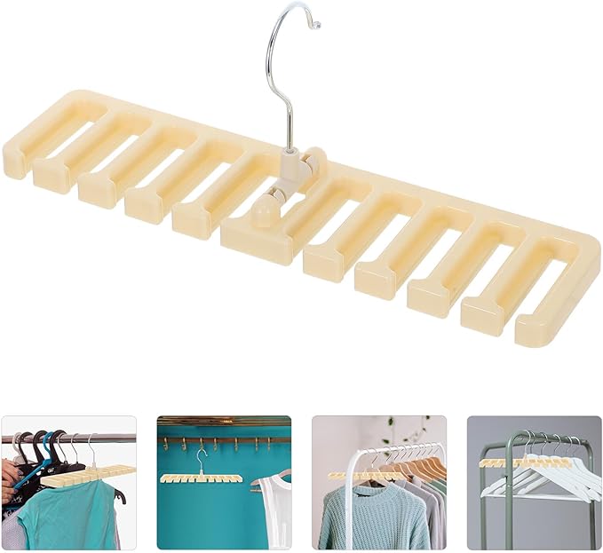 Happyyami 2pcs Belt and Scarf Organizer Rack, Plastic Multi-Compartment Clothes Accessory Hanger for Closet Storage, Hat and Tie Holder for Men and Women, Beige