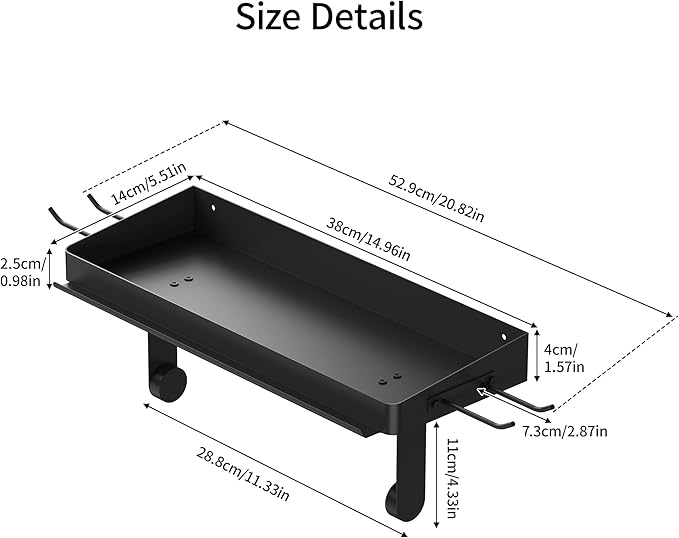 ZUNTO Paper Towel Holder with Shelf for Garage, Wall Mount and Drilling, Black Paper Towel Rack with Pen Stand and Hanging Hooks, Stainless Steel, Garage or Kitchen Organization and Storage