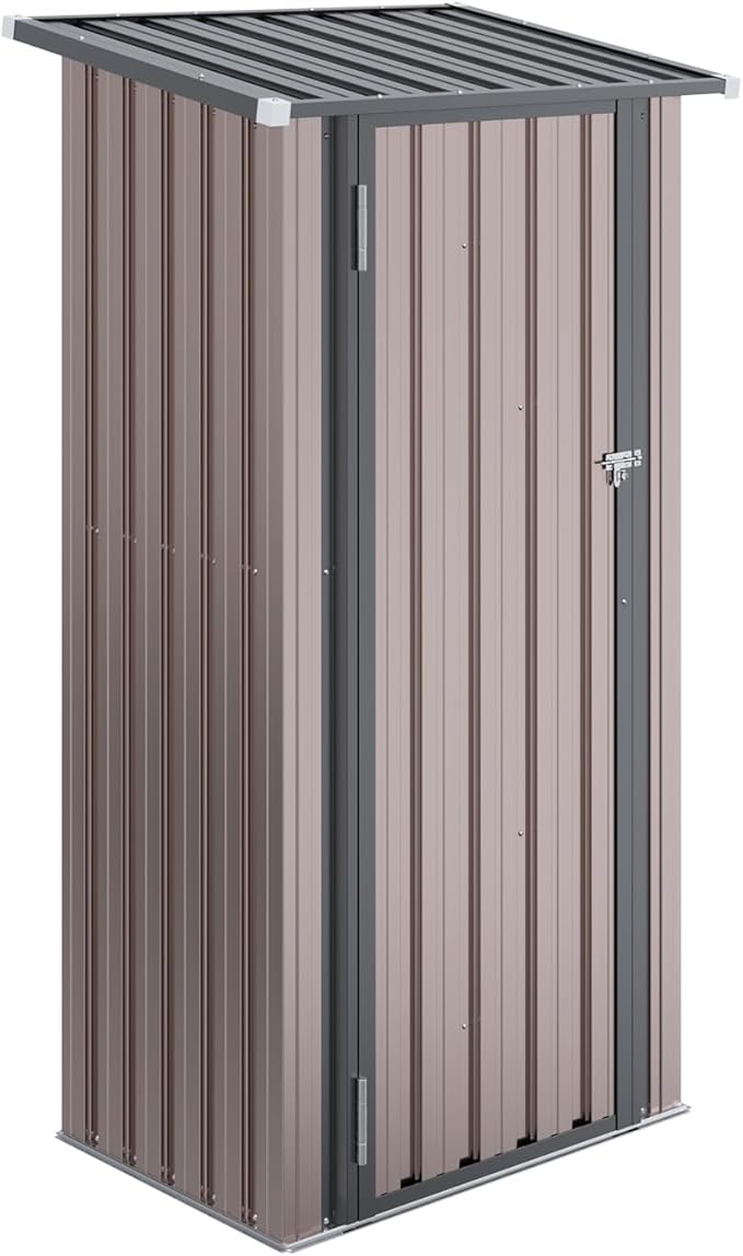 Aoxun 30x21 in Outdoor Storage Cabinet Metal Garden Shed, Indoor& Outdoor Waterproof Vertical Storage Shed for Patio Garden, Garage, Porch (Brown, 22 Cu.Ft)