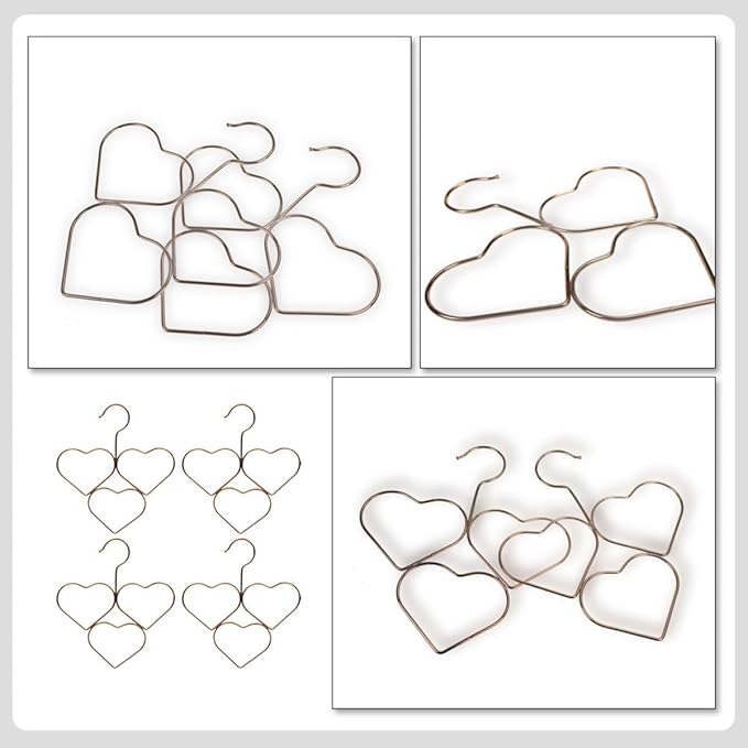 4pcs Rose Gold Heart Shape Scarf Hangers Metal Non-Slip Closet Organizer for Shawls Neckties Space Saving Accessory Storage
