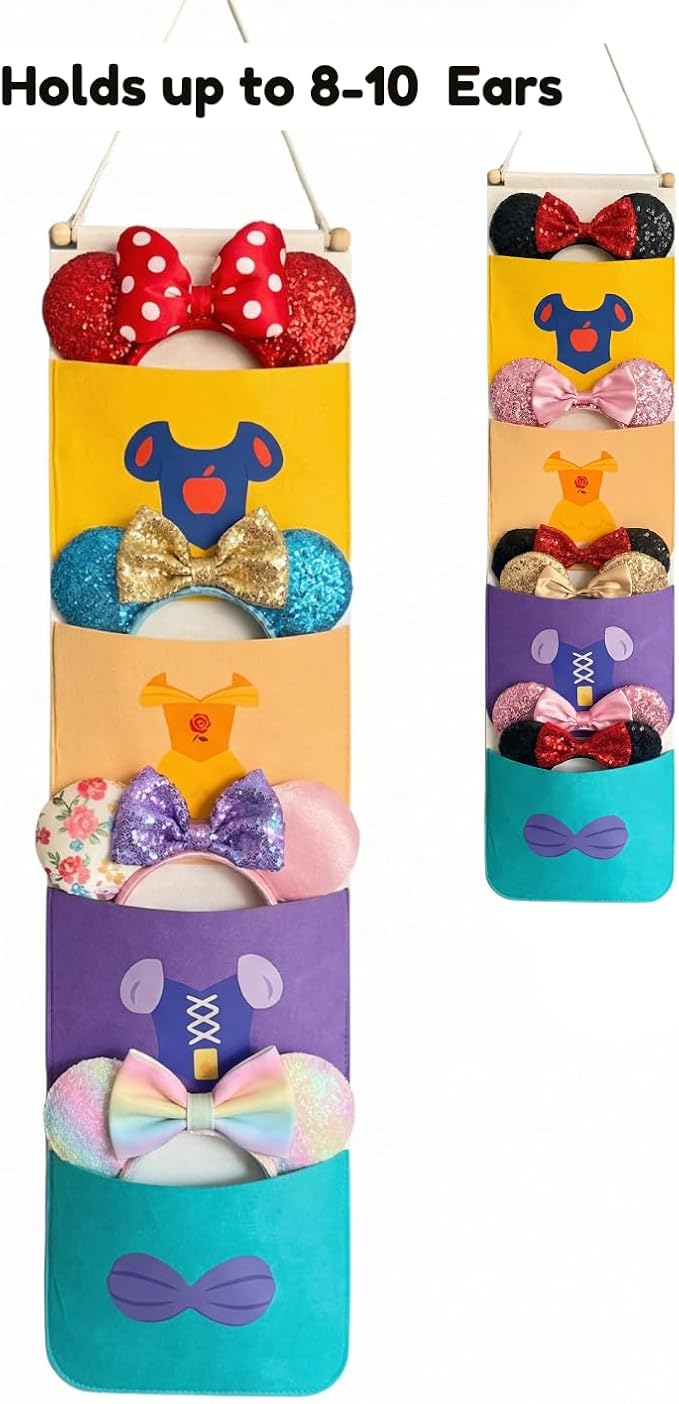 Princess Ear Organizer Hanging Headband Holder for Minnie Ears, Display & Storage for Disney Accessories, Holds Up to 8–10 Ears, Princess Room Decor