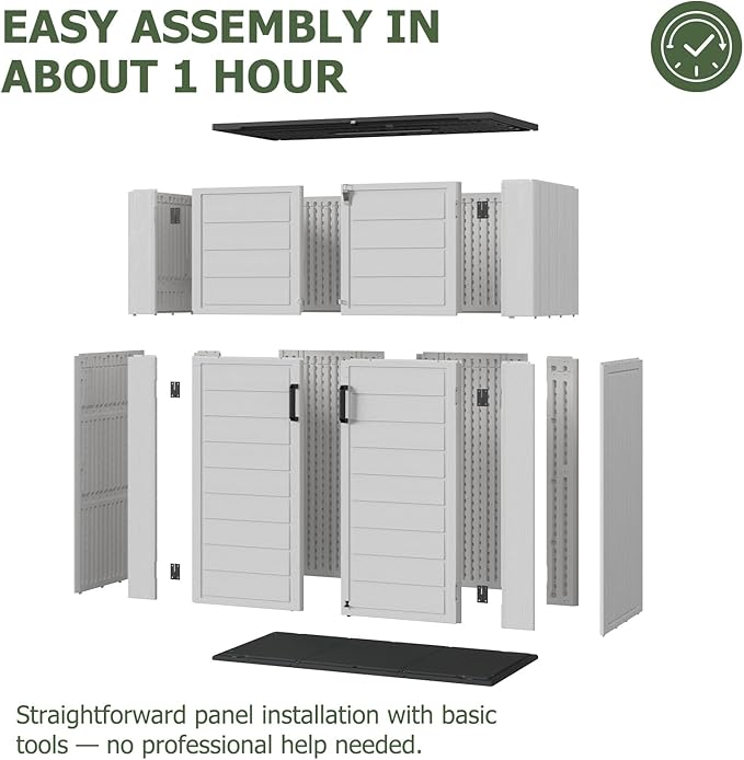 Aoxun 61 Cu.Ft Outdoor Storage Shed, Widened Outdoor Storage Cabinet Waterproof Vertical Resin Shed with Floor for Patio, Garden Tools, Pool Equipment, Easy to Assemble (White)