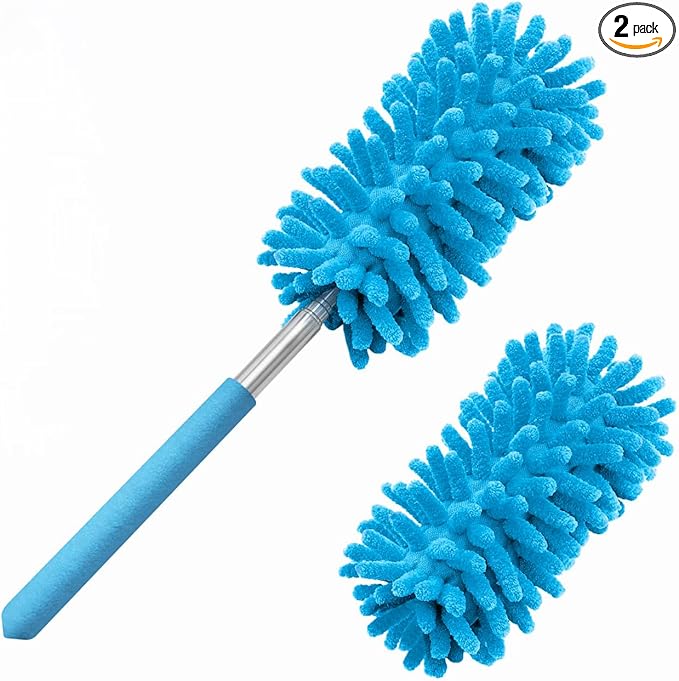 Microfiber Duster for Cleaning, Tukuos Hand Washable Dusters with 2pcs Replaceable Microfiber Head, Extendable Pole, Detachable Cleaning Brush Tool for Office, Car, Window, Furniture, Ceiling Fan