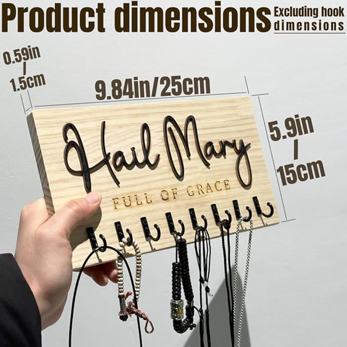 Hail Mary Family Rosary Hanger Wall, Wooden Rosary Holder Wall Mount, Catholic Home Decor, Religious Engagement or Wedding Gift, Godparent Gift, Religious Gifts for Her
