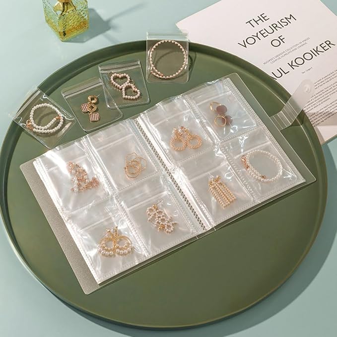 esowemsn Clear Jewelry Storage Book 160 Slots PVC Jewelry Storage Album with 40pcs Zipper Bag Ziplock Jewelry Bags Portable Travel Jewelry Organizer Bag for Rings,Necklace,Bracelets,Stud,Earrings
