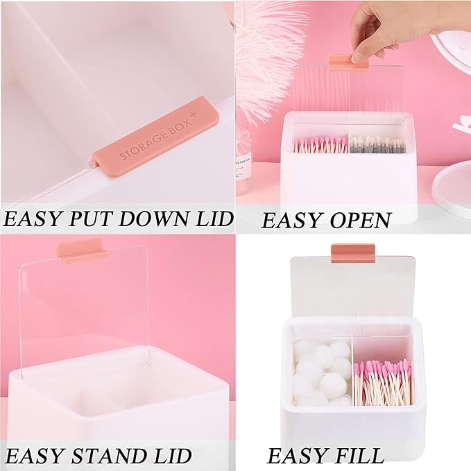 Tecbeauty 2pcs Qtips Holder - Large Cotton Swabs Dispenser Bathroom Canisters Cotton Balls, Pads Storage Container, Hinged Lids, White