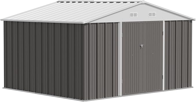 JUMMICO 10 x 8 FT Outdoor Storage Shed, Large Metal Garden Shed & Tool Sheds for Backyard Garden Patio Lawn (Grey)