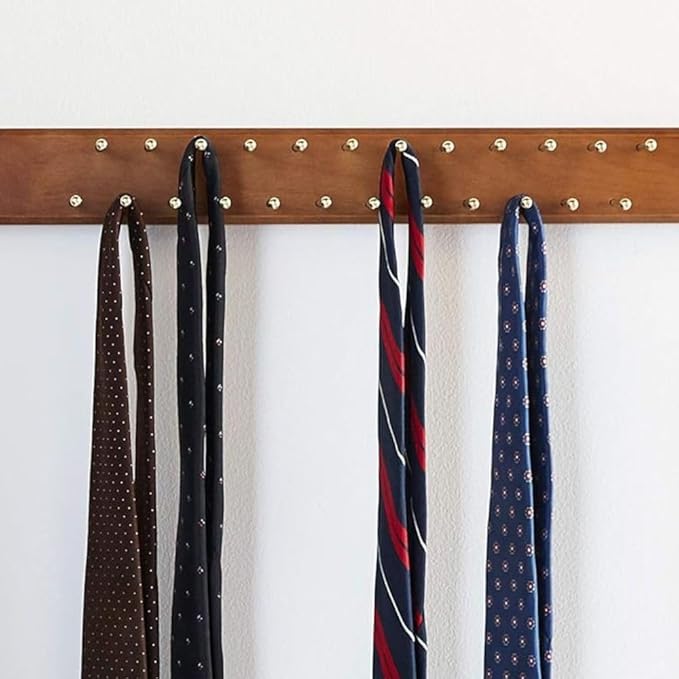 Tie and Belt Hanger Natural Wood Non-Slip Hooks Space-Saving Closet Organizer for Ties Belts Scarves Accessories Durable Swivel Hook Wardrobe Storage Rack for Home Organization