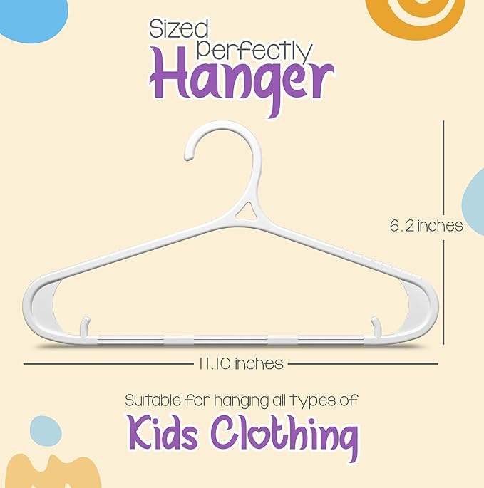 Utopia Home Kids Hangers 20 Pack - 11 Inch Plastic Baby Hangers for Closet - Childrens Hanger for Clothes & Infant Hanger for Closet - Non-Slip Shoulder Grooves, Strap Hooks & Pants Bar (White)