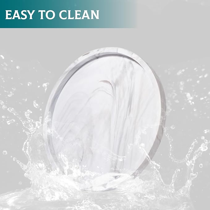 Silicone Bathroom Tray Round Vanity Tray Decorative Soap Holder Kitchen Countertop Organizer Coffee Table Decor for Candle, Perfume, Plant, 11 Inch, Marble Grey