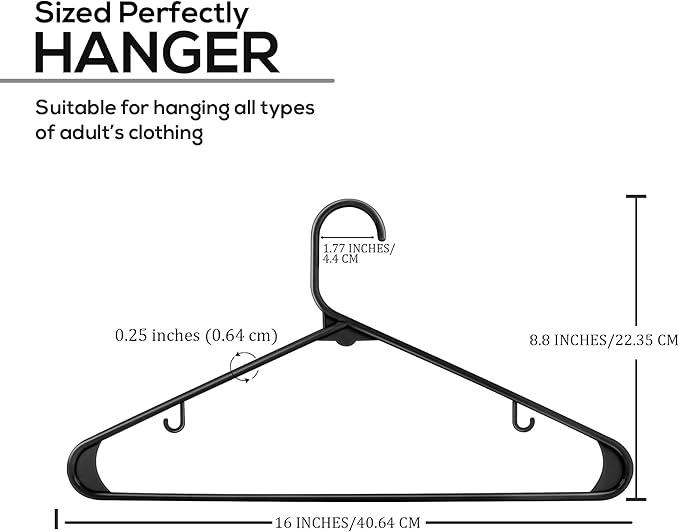 Utopia Home Plastic Hangers 200 Pack - Clothes Hanger with Hooks - Durable & Space Saving (Black)