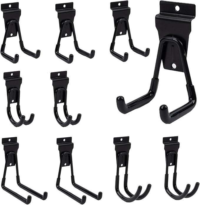 Slat Wall Hook 10 Pack Garage Heavy Duty Wall Mount Power Tool Organizer Black Bike Accessory for Garage Wall, Slat Wall Accessories Ladder Hooks