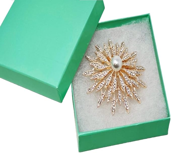 12 Pack Teal Green Cotton Filled Color Paper Cardboard Jewelry Box for Necklace, Ring, Earring, Pendant, Pocket Watch, Body Jewelry, Beads and Gems Size-3 1/16" x 2 1/8" x 1" - by R J Displays