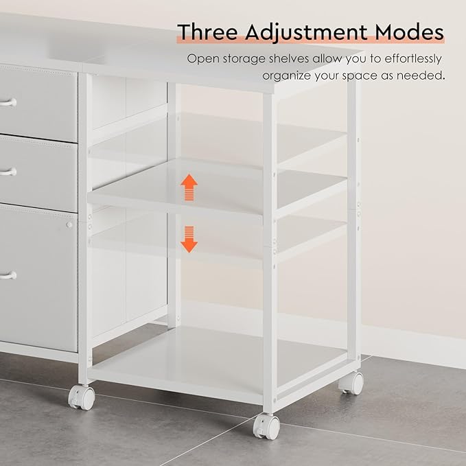 3 Drawer File Cabinet with Wheels Rolling Printer Stand with Open Storage Shelf Fabric Lateral Filing Cabinet for Home Office,White