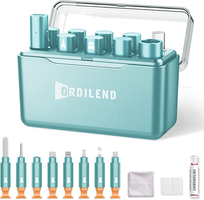 Ordilend for iPhone Cleaning Kit for Charging Port Cleaner, Multi-Tool iPhone Cleaner Repair Lightning Cable, Cell Phone Cleaning Kit for iPad, Connector, Speaker, Airpod with Storage Case, Mint