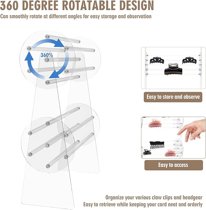 Jewelry Organizers, Transparent Acrylic Hair Accessories Organizer Holder 360-Degree Rotating Claw Clip Organizer Hair Clip Organizer Display Clear Stand for Women and Girls Dressing Table