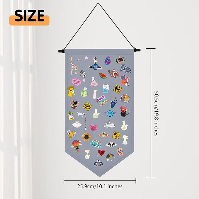 Kunyeah Wall Hanging Brooch Organizer Storage Case Colorful Canvas Pin Board Stand Enamel Pin Badge Hanging Holder Display Banner Earrings Collection Holder - Pins No Included (Gray)