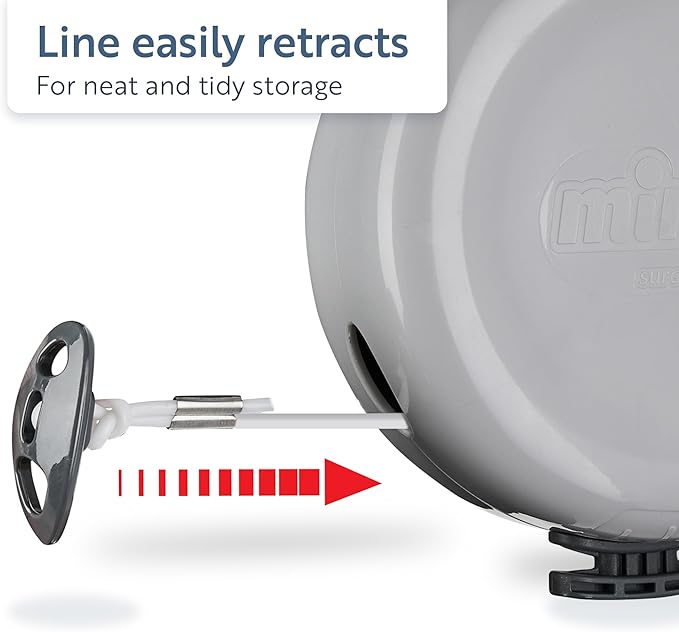 Minky Homecare Outdoor Retractable Clothesline - Heavy Duty PVC Coated Line - Energy and Space Saving Removable Laundry Drying Line - 49 Feet (Gray) (Pack of 6)